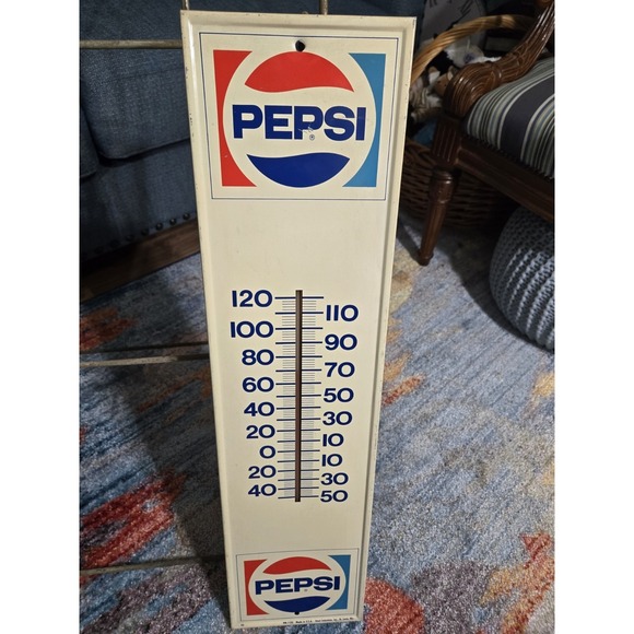 Pepsi Other - Tin Orig/Vintage 70s Pepsi Cola Thermometer Sign Stout Industries PM-1105 Works
